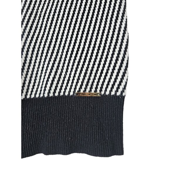 Anne Klein Striped Zip-Up Mock Neck Sweater  Size PM Black/White Women's - Picture 5 of 11